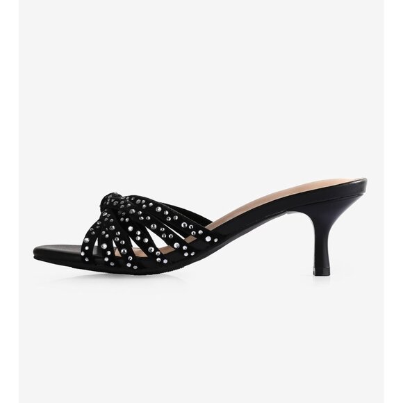 Nude Black Heels for Womens Strappy Low Kitten Heels Open Toe Dress Sandals - Picture 2 of 7